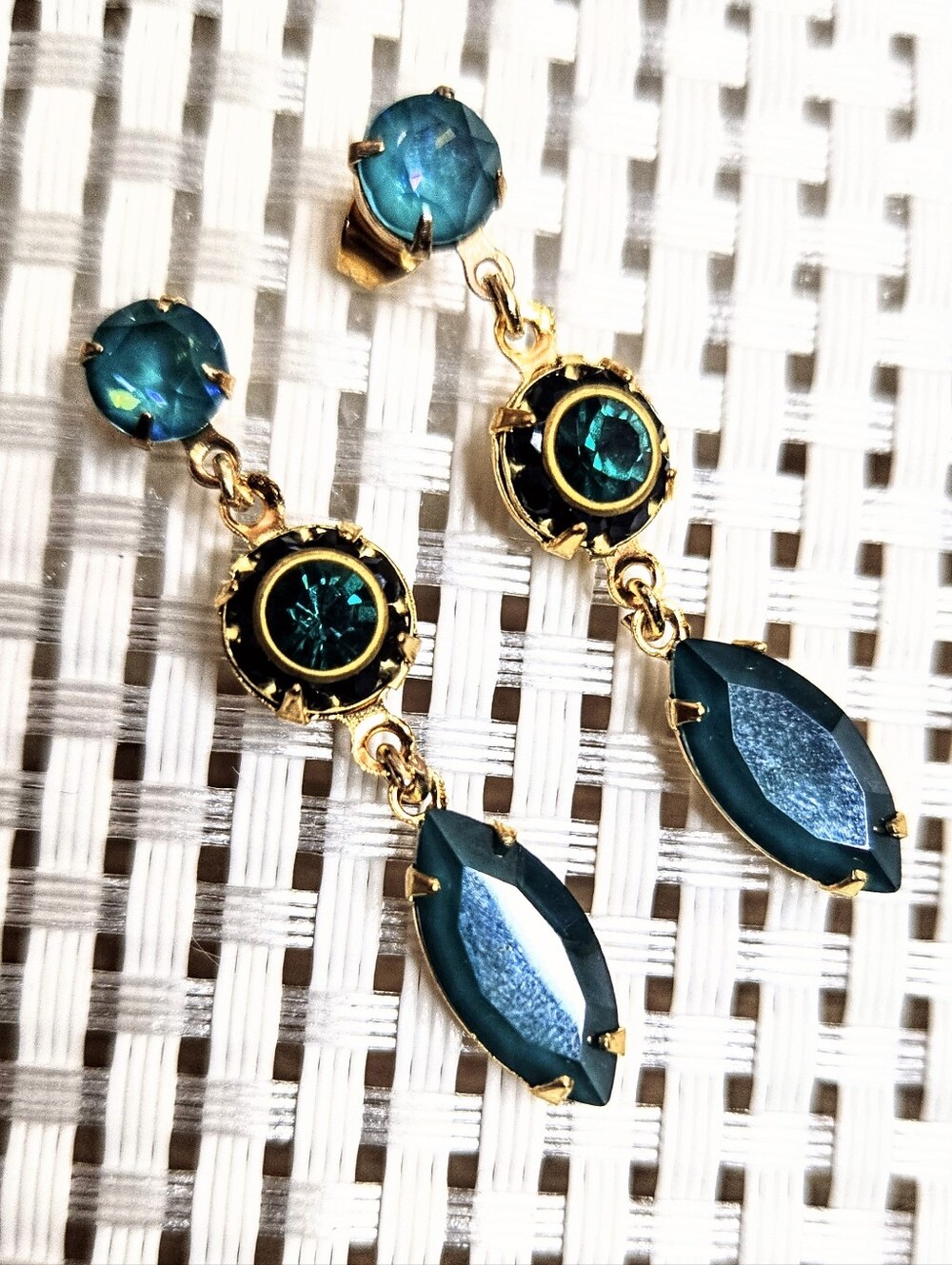 Victorian Sultry Deep Forest Green Swarovski Crystals In Gold Plated Earrings